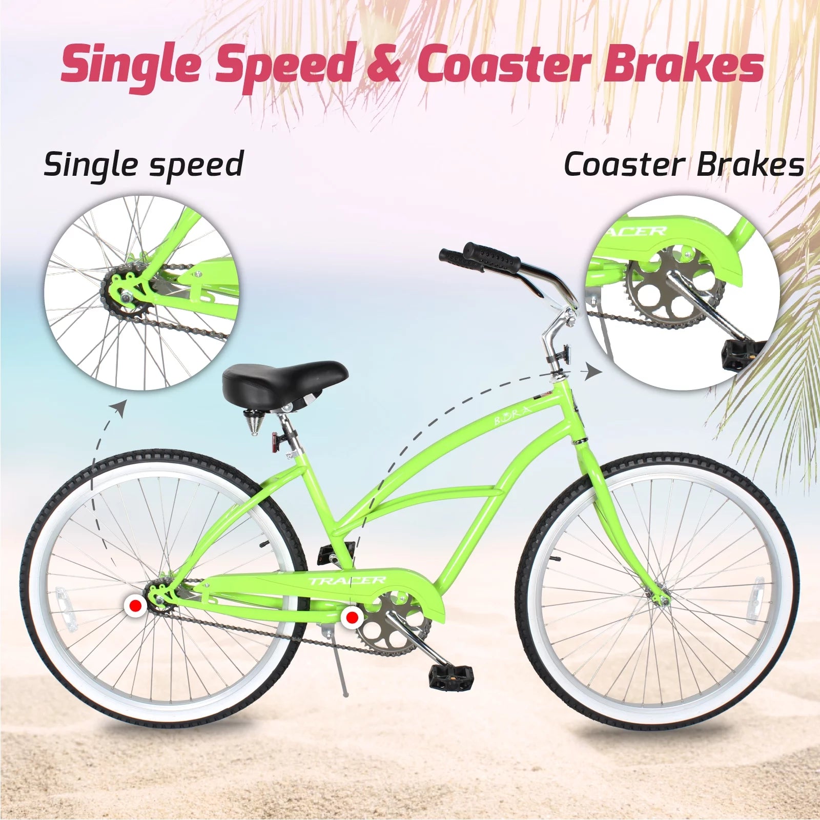 26 Inch Beach Cruiser Bike for Adult, Steel Frame, Coaster Brake B355632