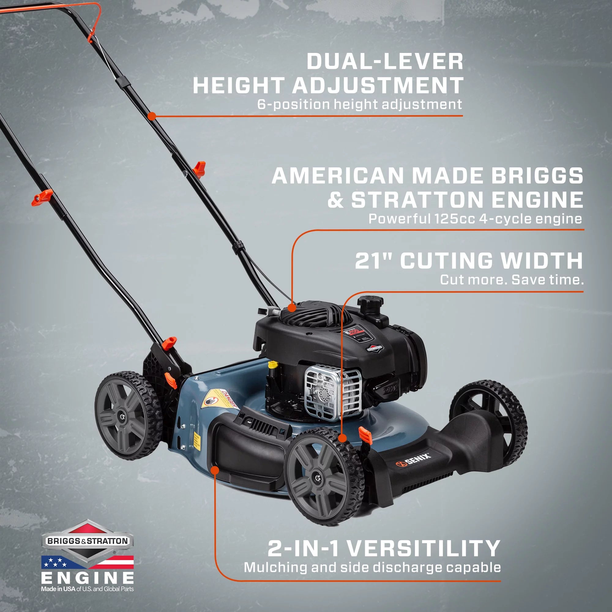 21-Inch 125cc Gas Push Lawn Mower with Mulch & Side Discharge M595538