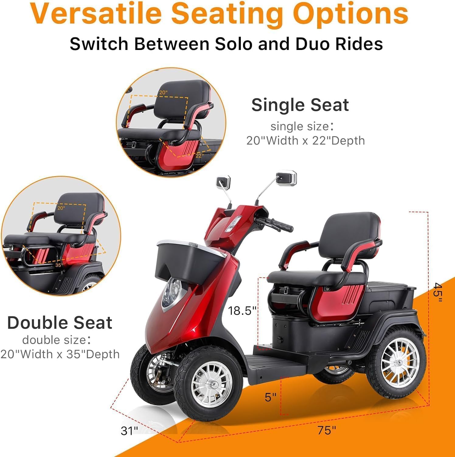 4 Wheel Mobility Scooter for Seniors, 500lbs Capacity, 36-Mile Range K276476