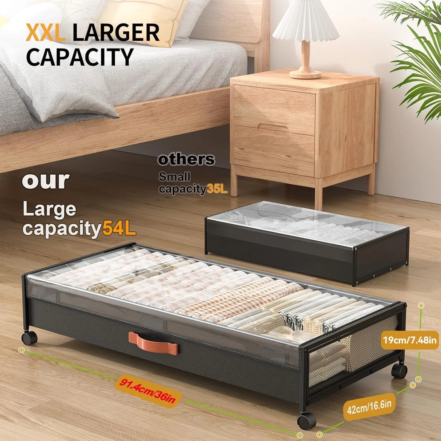 Under Bed Storage Containers with Wheels, Large 54L, 2 Pack I15764