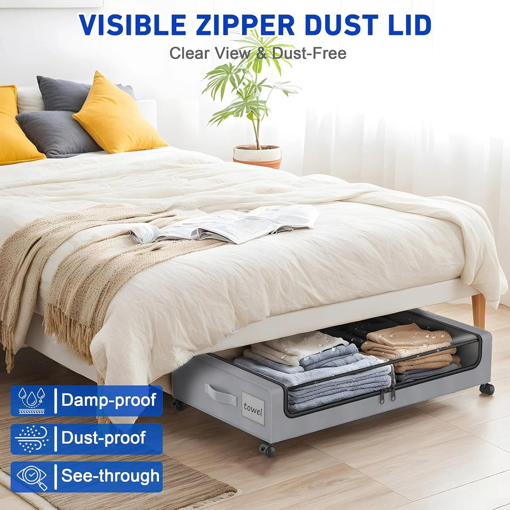 Under Bed Storage Containers with Wheels and Clear Lids, 60L, Gray M165970
