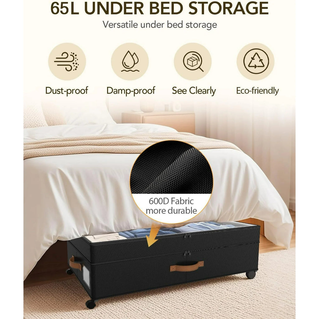 Under Bed Storage with Wheels, Adjustable Height, 10 Inches, Black A260