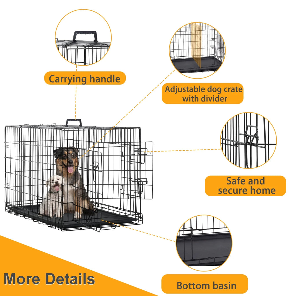 Large Dog Crate XL 42 Inch Wire Kennel with Divider and Double Door M86670