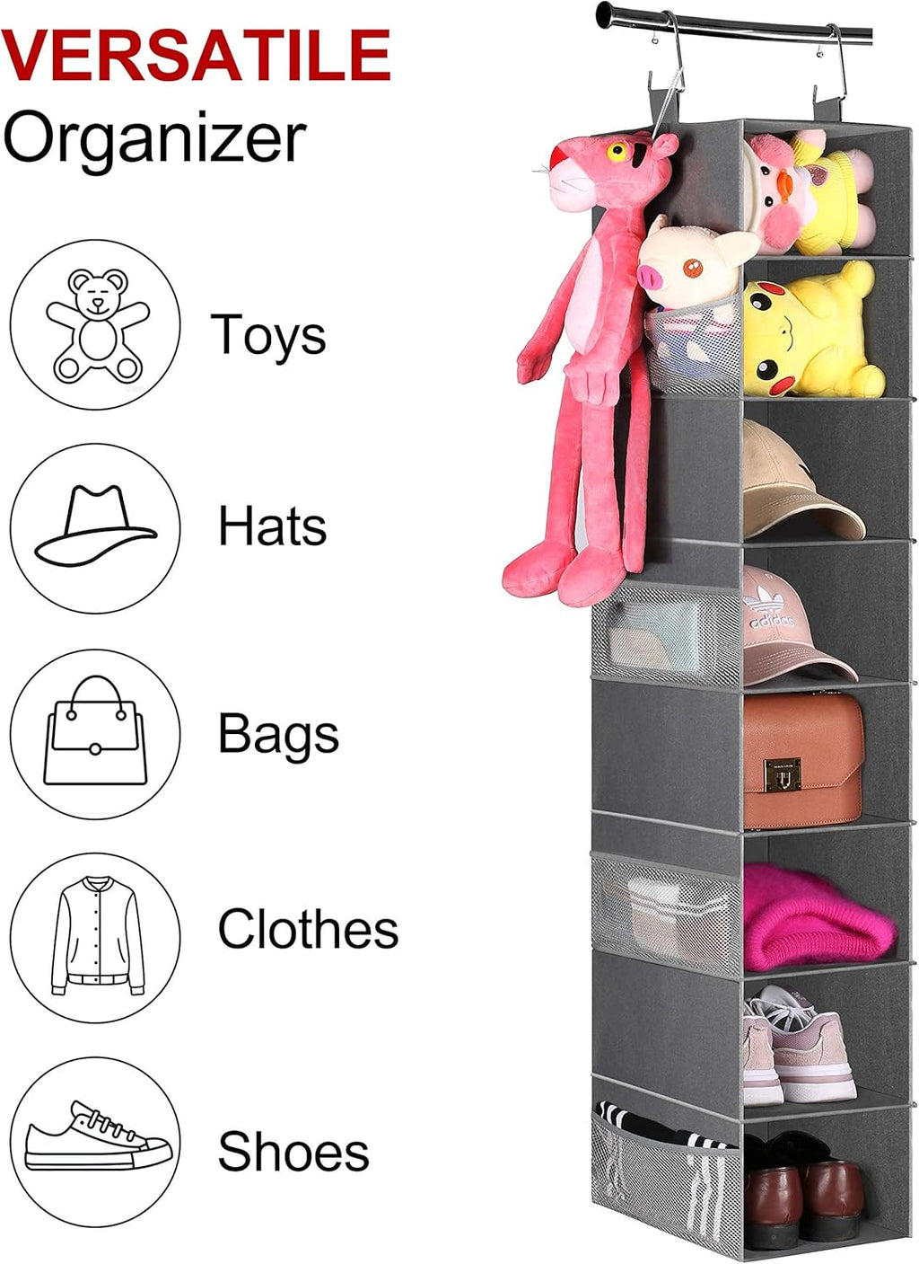 3-Tier Long Shoe Rack for Closet with 8-Shelf Hanging Organizer C3956