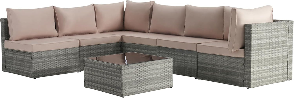 Outdoor Patio Conversation Set with PE Rattan Wicker Sofa and Coffee Table W198