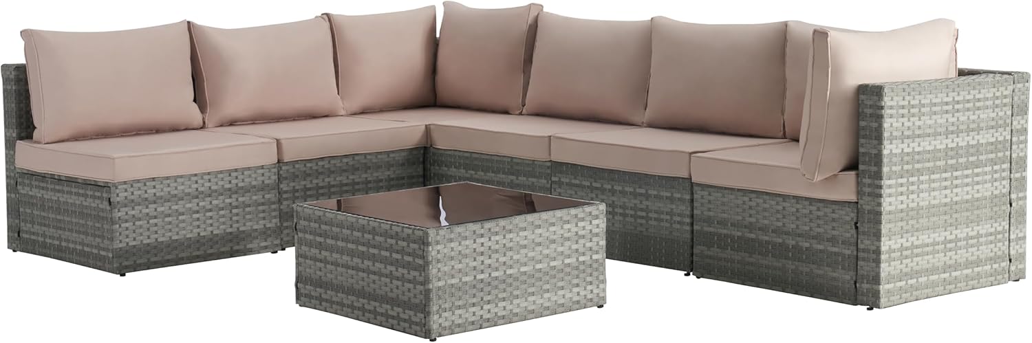 Outdoor Patio Conversation Set with PE Rattan Wicker Sofa and Coffee Table W198