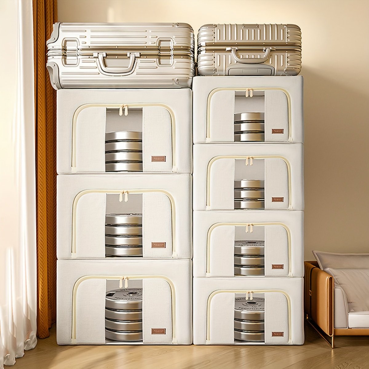 Steel Frame Storage Bins with Clear Window, Foldable Stackable, 2-Pack X90753