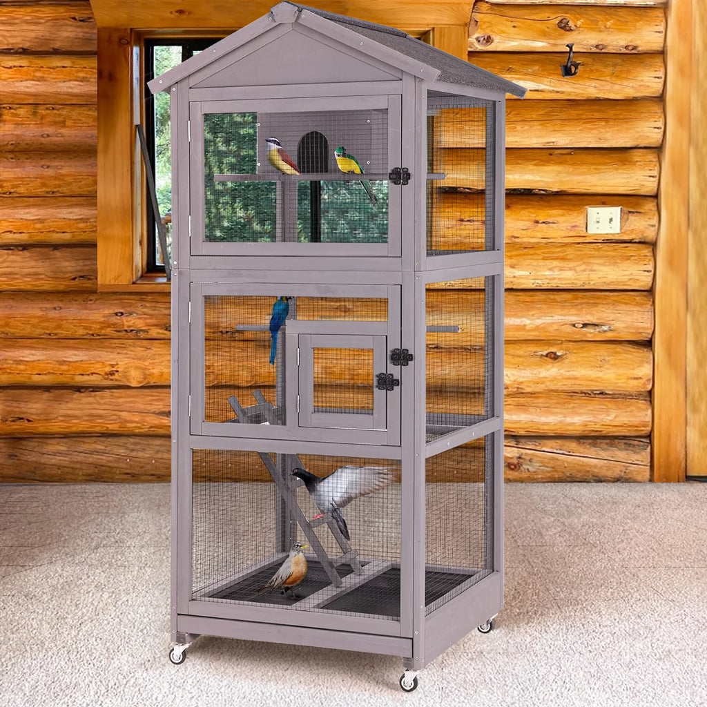 Large Wooden Birdcage with Stand for Parakeets, Cockatiel, Parrot A115355