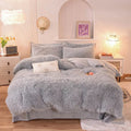 Wajade Plush Shaggy Duvet Cover Set 3 - Piece Faux Fur Duvet Cover Luxury Ultra Soft Bedding Sets Shaggy Duvet Cover with 2 Pillow Cases (Light Gary, Full Size)