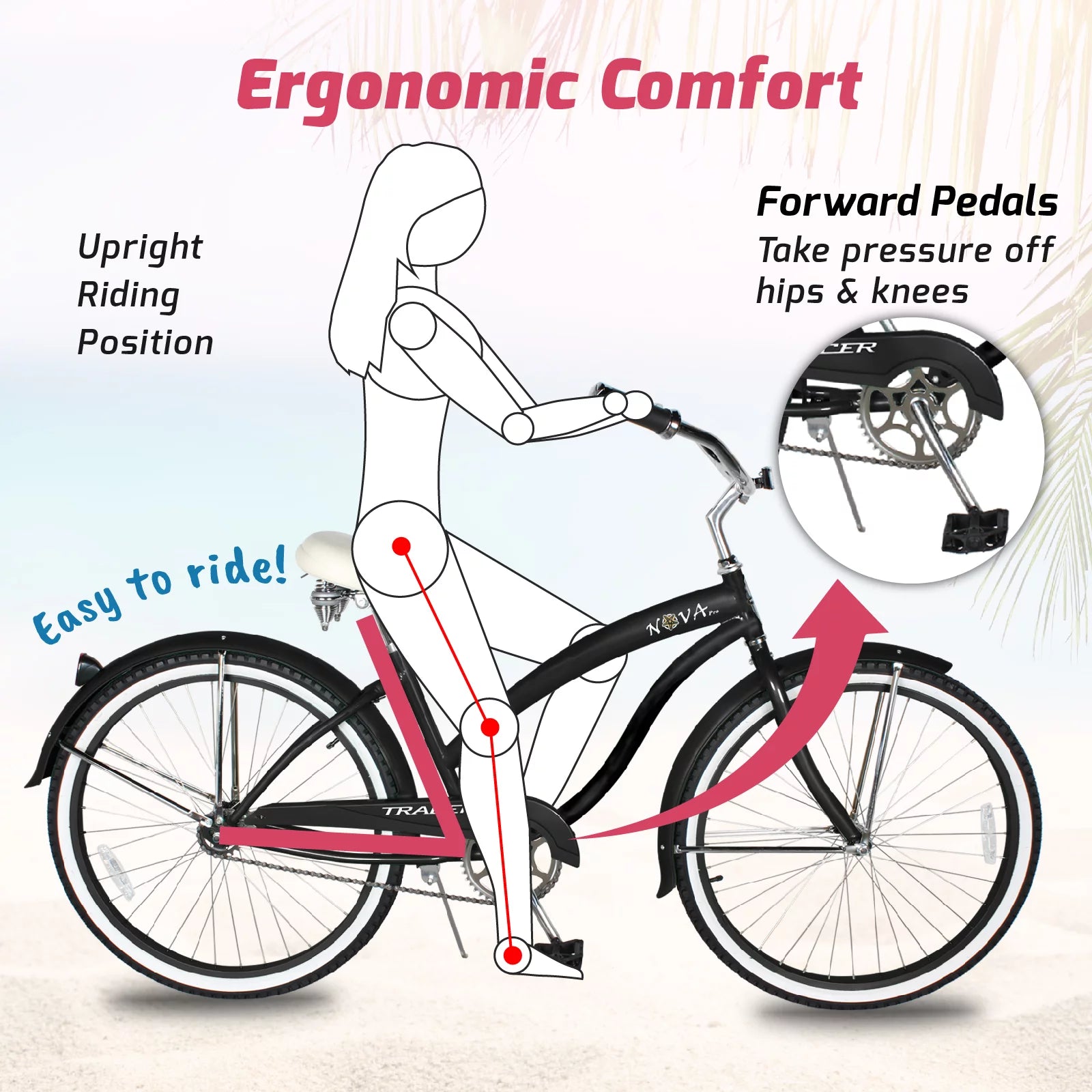 Beach Cruiser Bike for Women, 26 Inch Wheels, 1 Speed H345