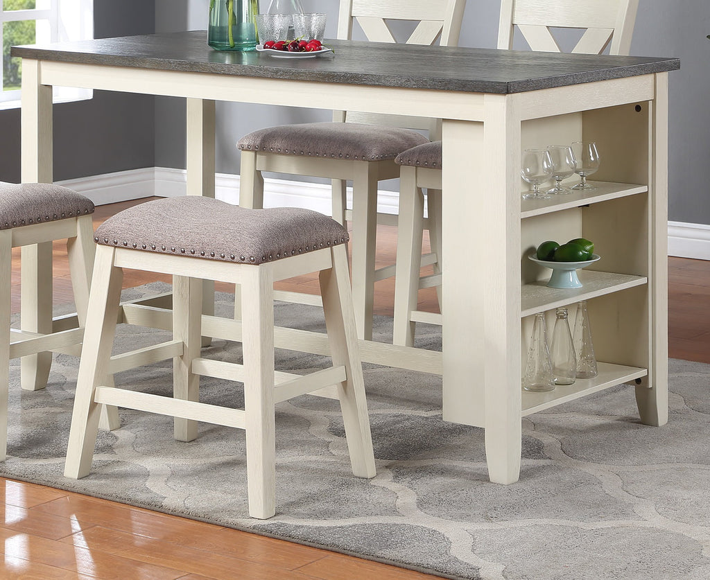5pc Counter Height Dining Table with Storage Shelves and Stools D135644