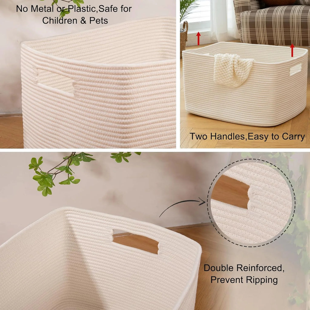 Cotton Rope Storage Basket, Oversized Blanket Basket, 25 x 17 x 16 Inches, White M581557