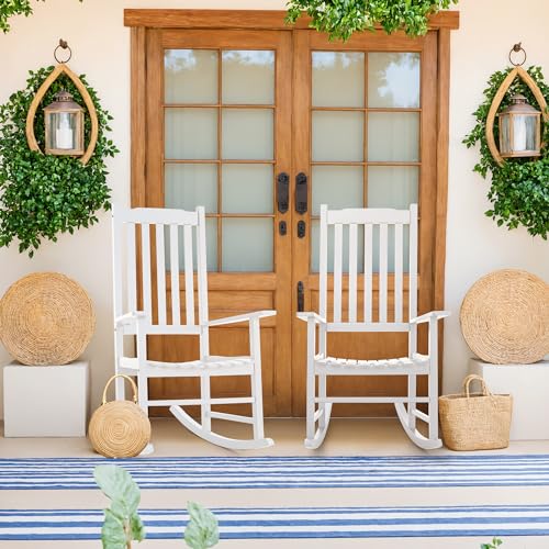 Outdoor Rocking Chair, Acacia High Back Oversized All-Weather Lounge Rocker, Brown B426