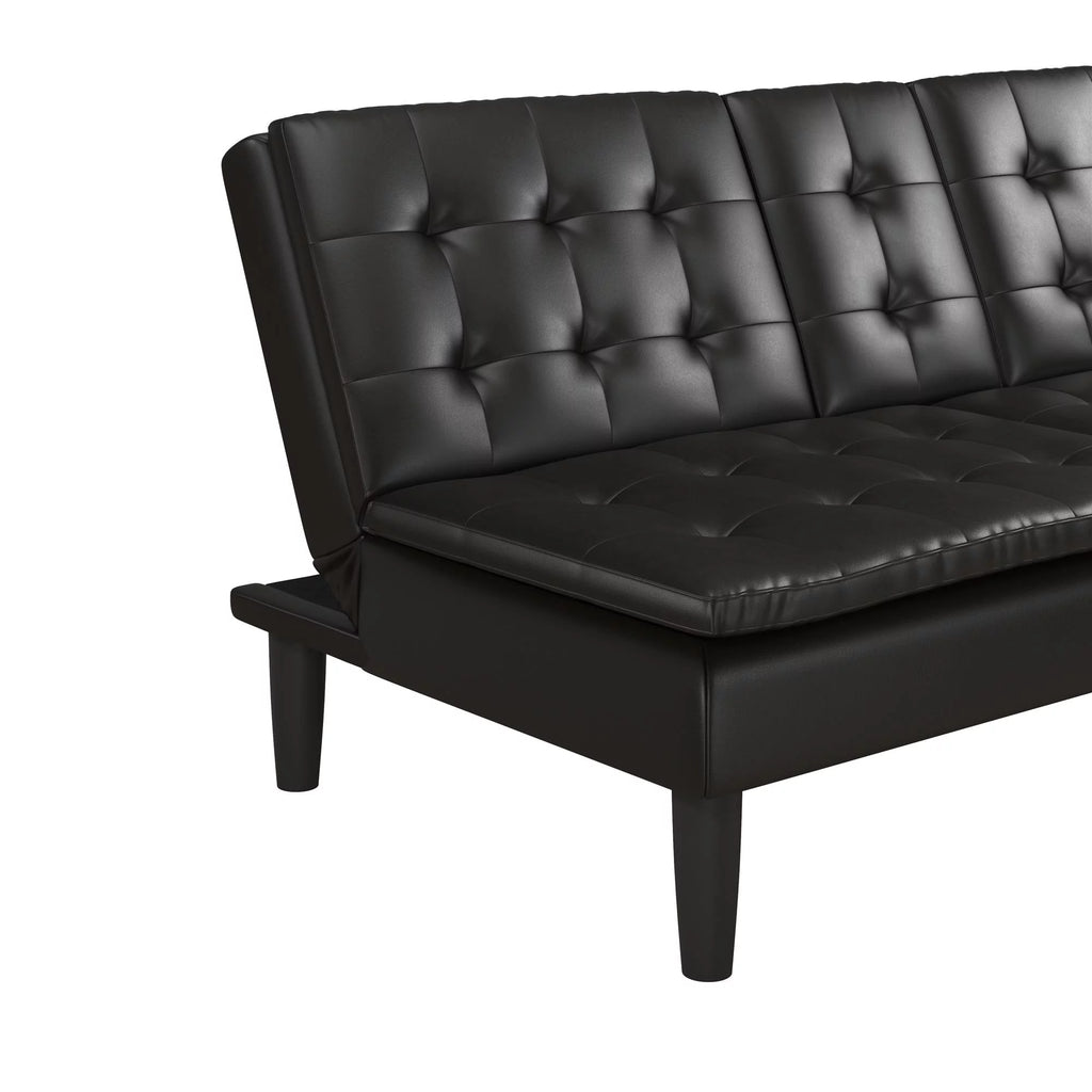 Memory Foam Futon with Cupholder and USB, Black Faux Leather P11538
