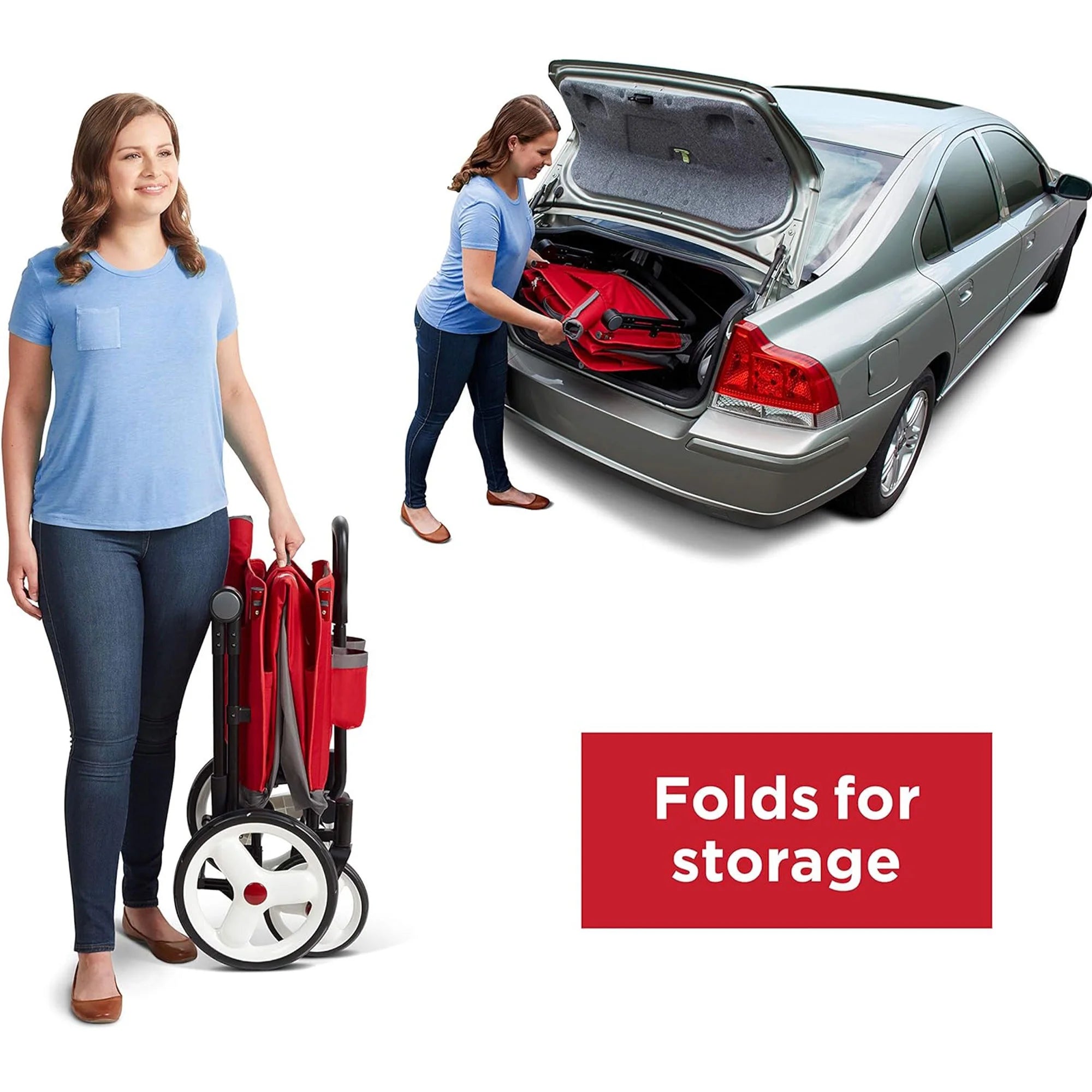 Convertible Stroll N Wagon with Pull & Push Handle, Red/Black T153