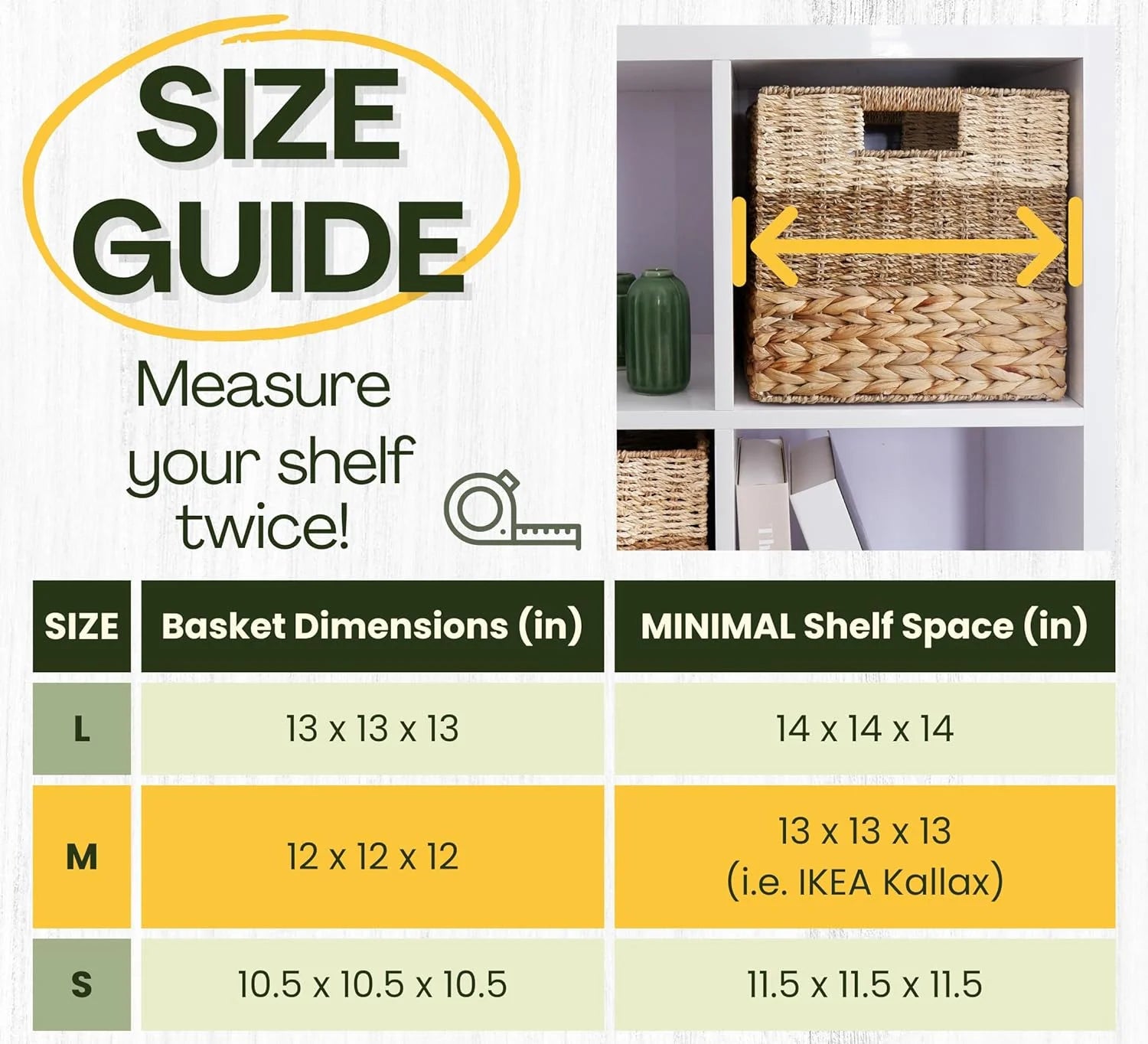 Natural Wicker Storage Cubes, 12x12 Bins, Set of 4 Heavy Duty Hyacinth Baskets for Shelf, Foldable Square Baskets E946733