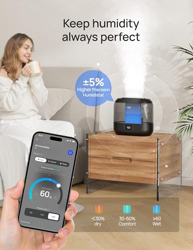Smart Humidifier for Bedroom, Top Fill 4L Cool Mist, Quiet Ultrasonic G615986