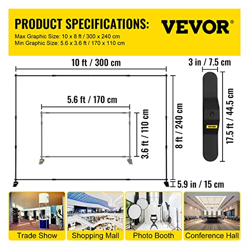 Backdrop Banner Stand 8 x 8 Ft Adjustable Height with Carrying Bag H6319