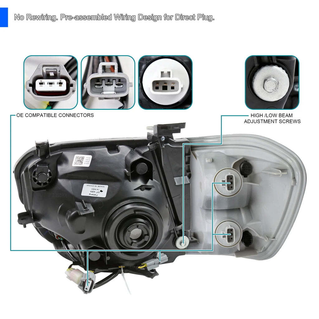 Chrome Housing Smoke Lens LED Switchback Headlights with Corner Lights for 2005-2006 Toyota Tundra V803