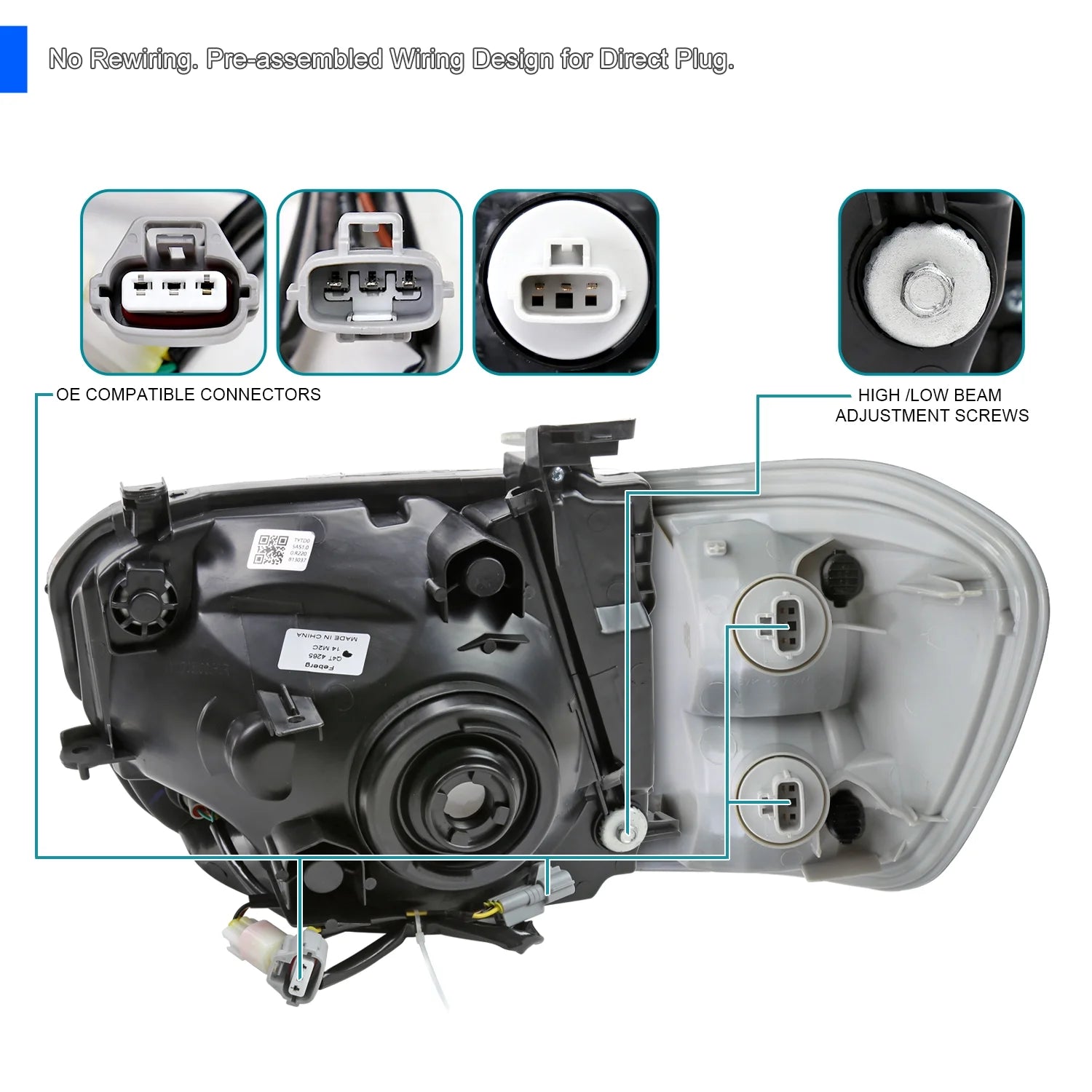 Chrome Housing Smoke Lens LED Switchback Headlights with Corner Lights for 2005-2006 Toyota Tundra V803