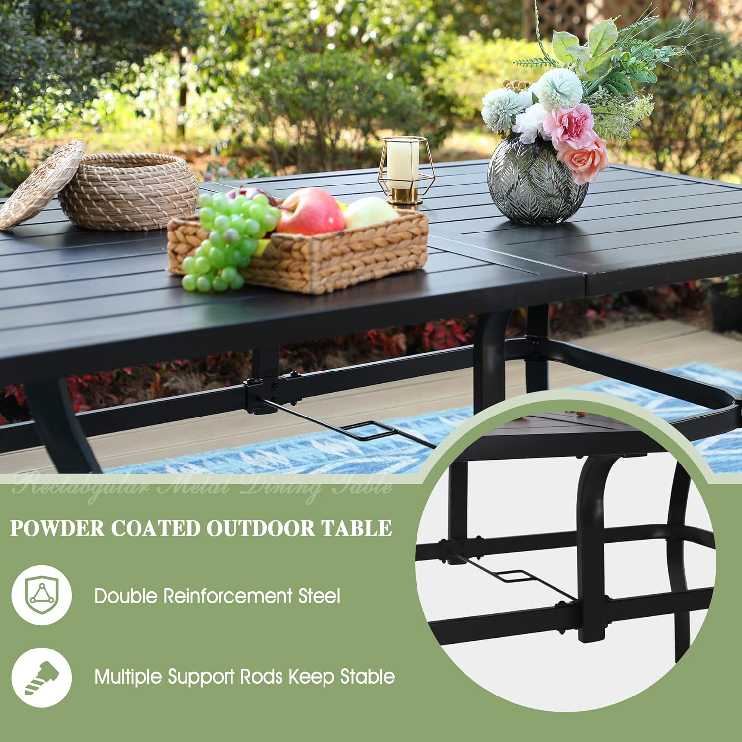 Patio Dining Table for 6, Weather-Resistant Rectangular, Black J774526