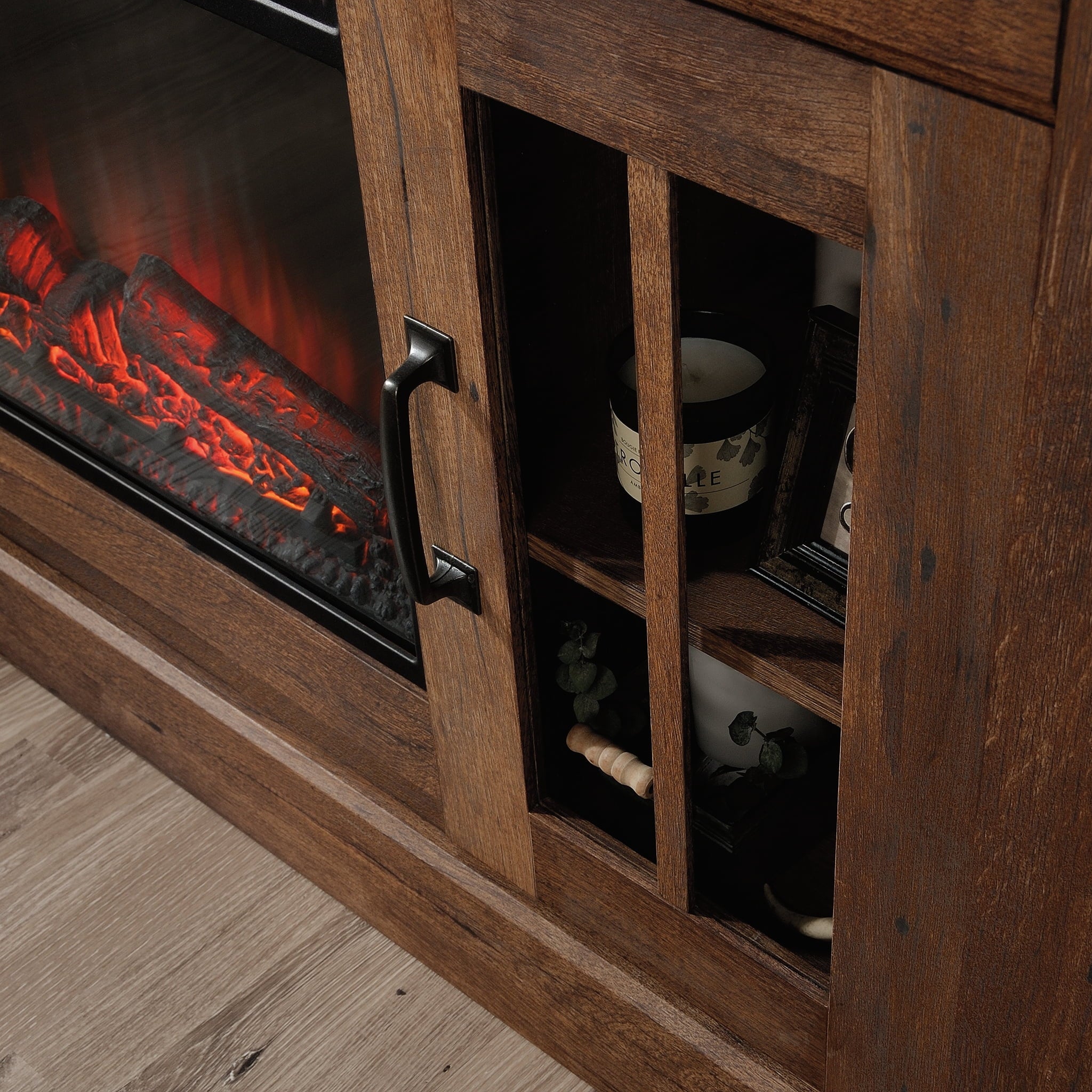 Rustic Fireplace TV Stand for TVs up to 50", Vintage Oak Finish S64604