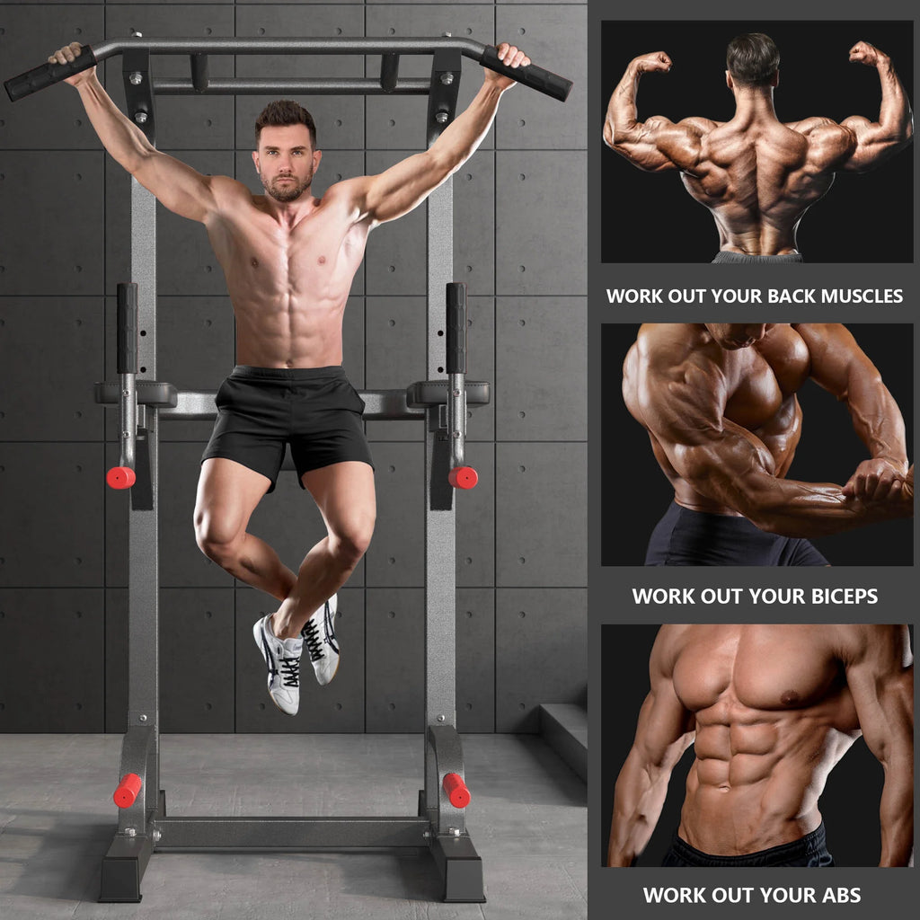 Power Tower Dip Station Pull Up Bar Stand with Adjustable Height W46299