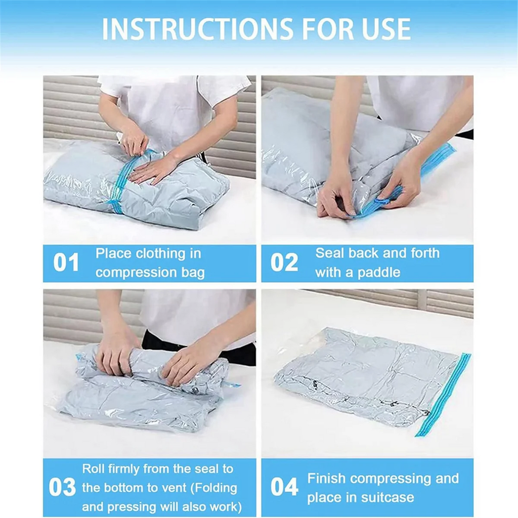 Reusable Roll Up Compression Bags for Travel, Medium Vacuum Storage M763035