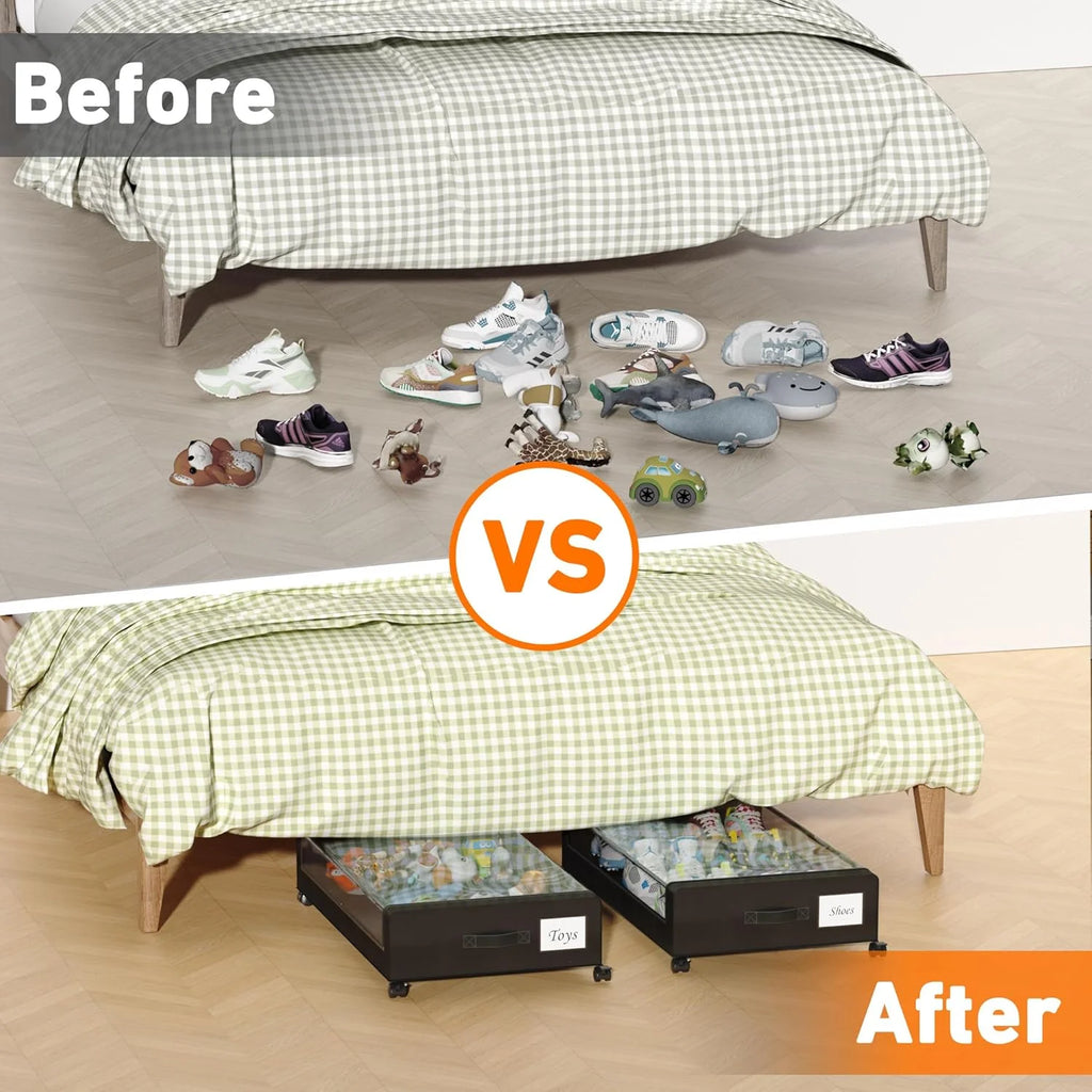Under Bed Storage Containers with Wheels and Clear Lids, 60L, Gray J9914