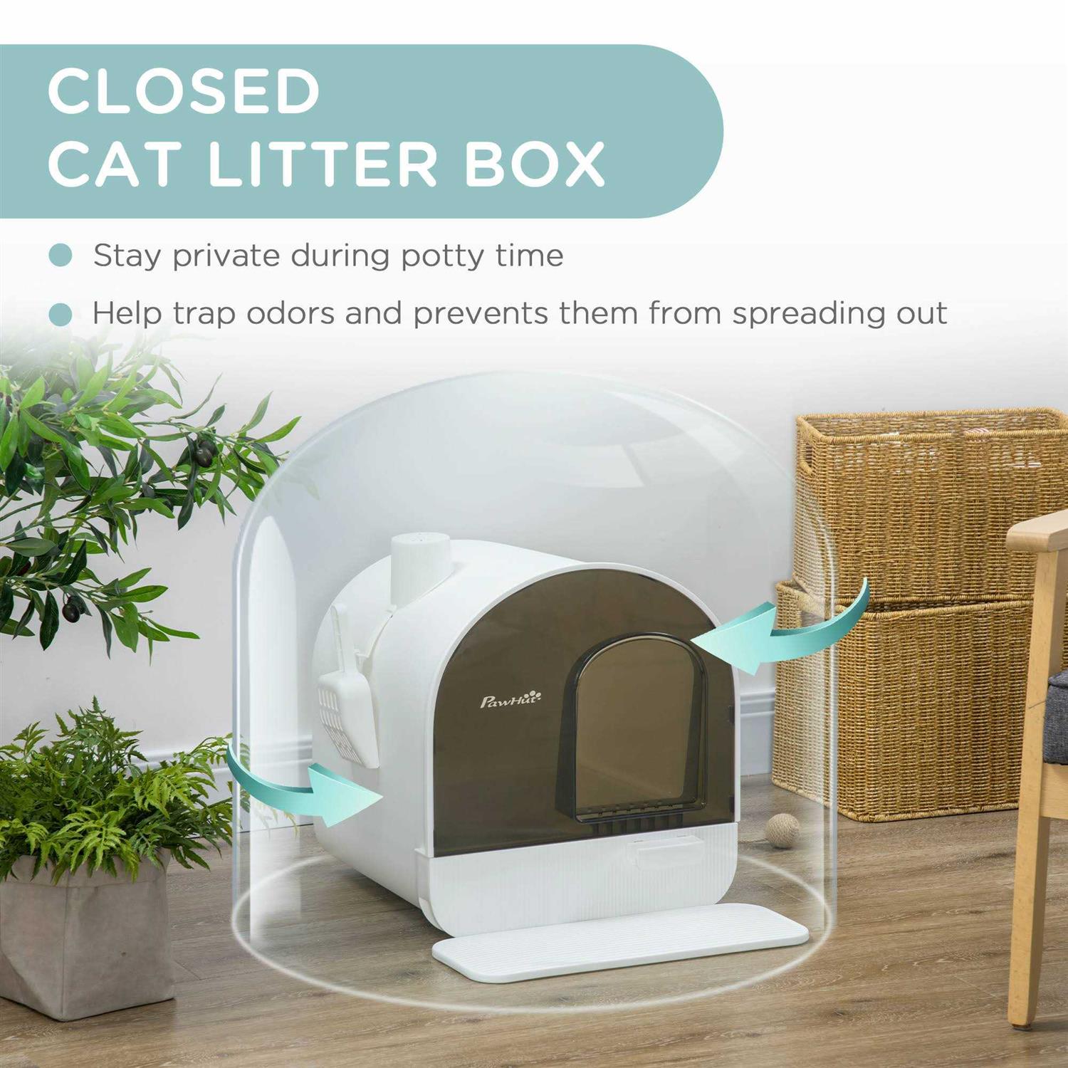 Covered Cat Litter Box with Tray for Indoor Cats I4495