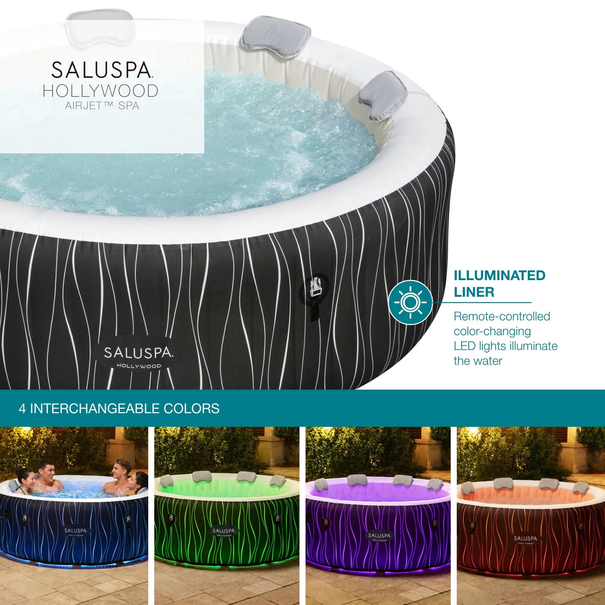 Inflatable Hot Tub with LED Lights, 104°F Max V751546
