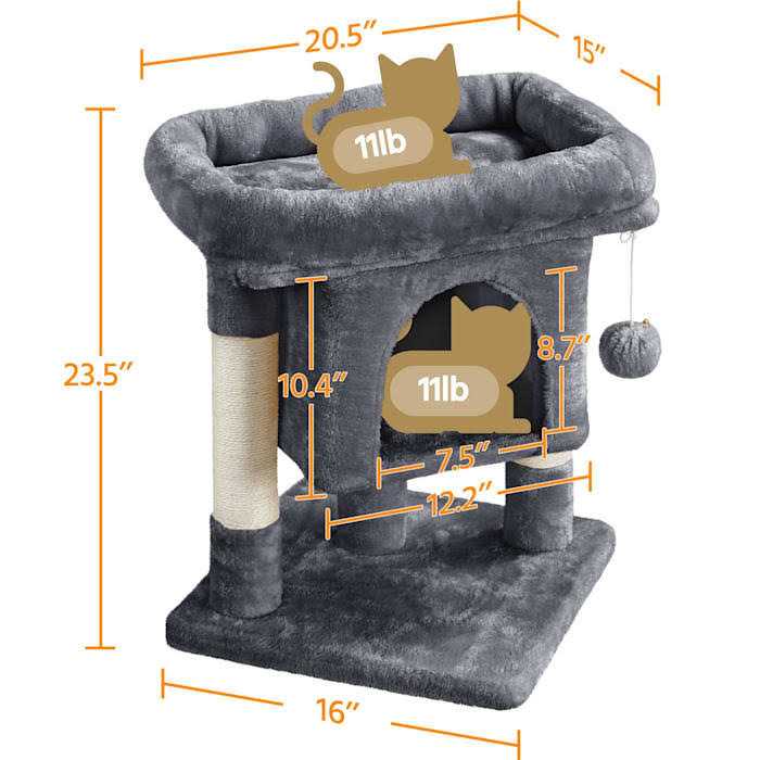Gray 2-Level Small Cat Tree with Wide Perch S248