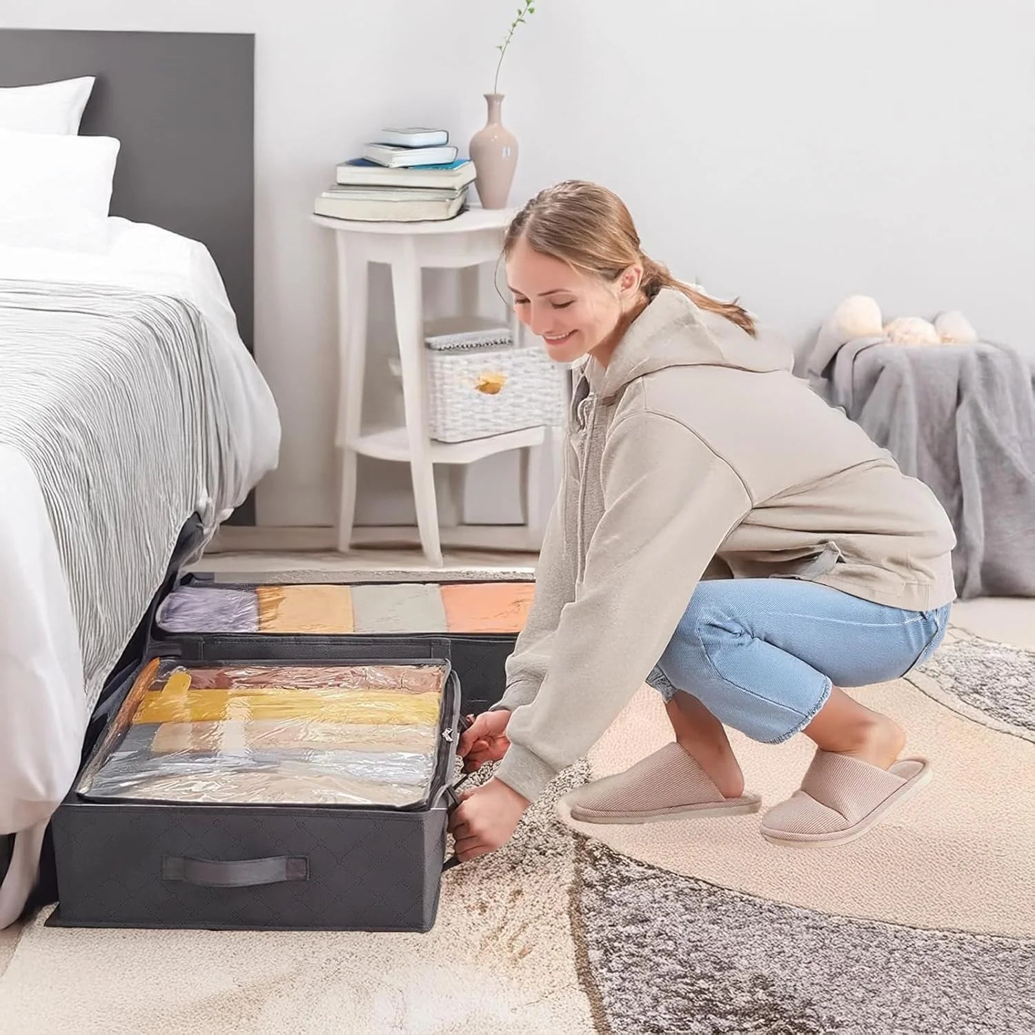 Under Bed Storage Containers Foldable Bags for Blankets and Sweaters J735