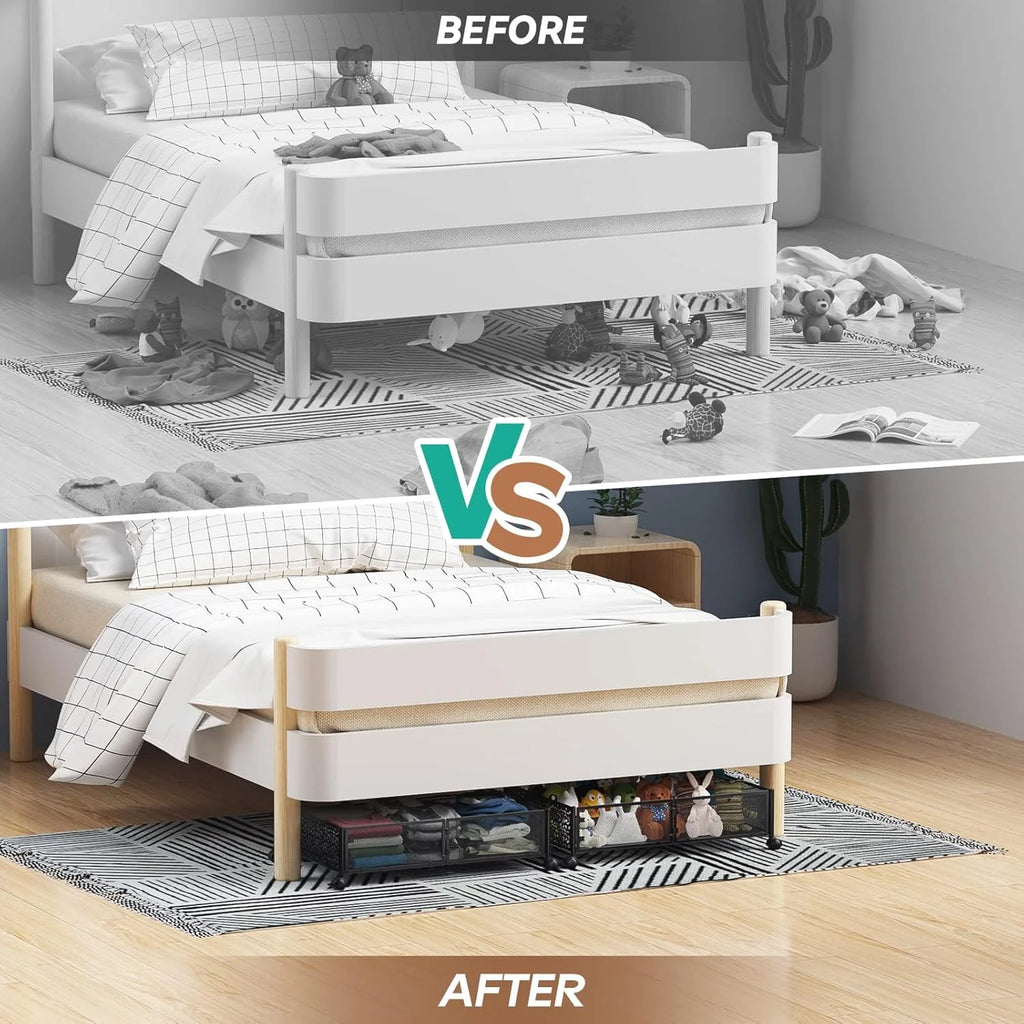 Under Bed Storage Containers with Wheels, Shoe Organizer Drawer, Metal Storage for Clothes Shoes Blankets N2817
