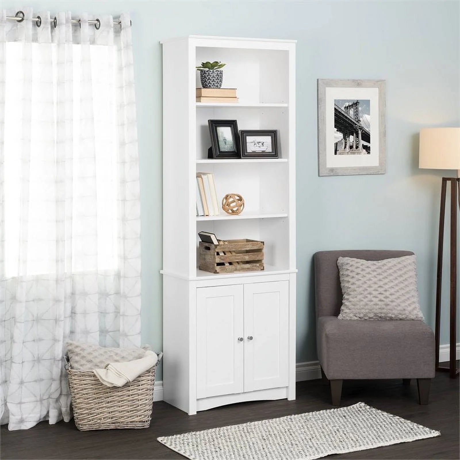 Tall 6 Shelf Bookcase with 2 Shaker Doors V882