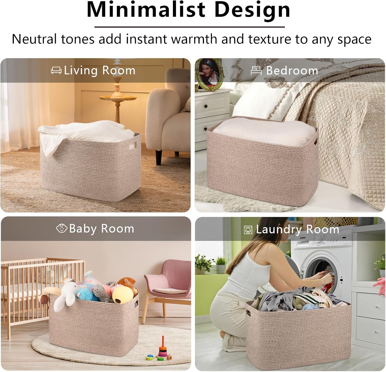 Cotton Rope Storage Basket, Oversized Blanket Basket for Living Room, Bedroom, Nursery F8776