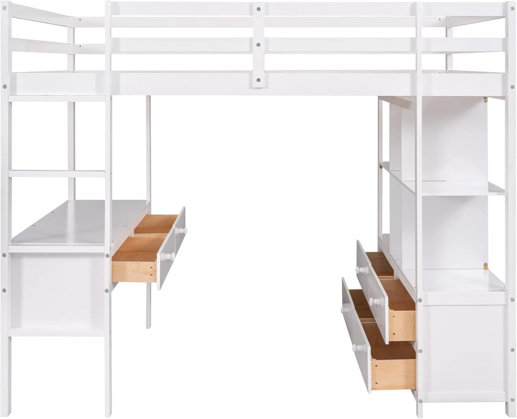 Full Loft Bed with Built-in Desk and Storage Shelves Y752452
