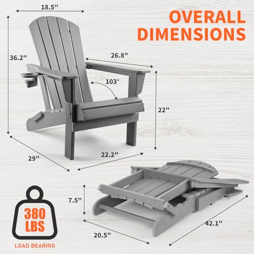 Folding Adirondack Chairs Set of 2, Weather Resistant with Cup Holder V625229