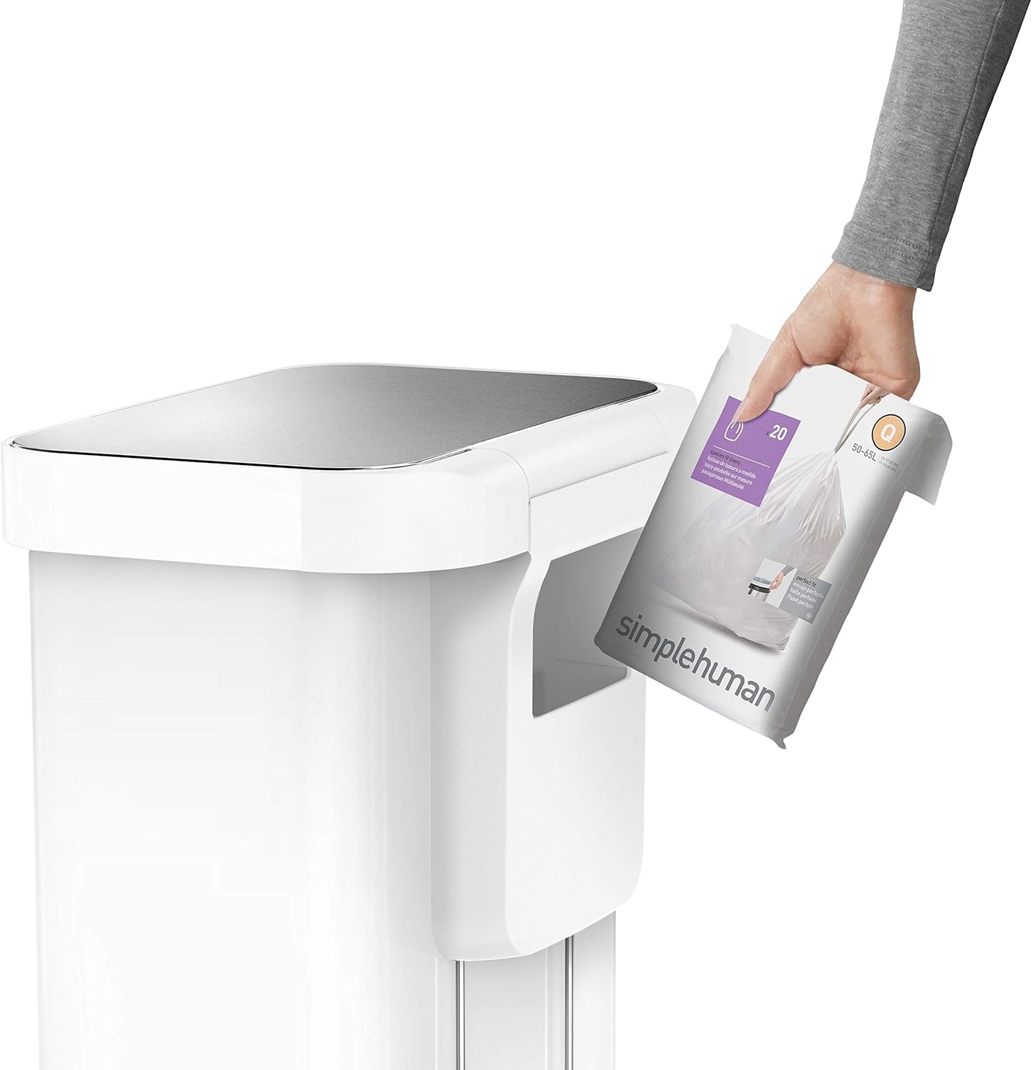 55 Liter Rectangular Kitchen Step Trash Can, White Stainless Steel K8813