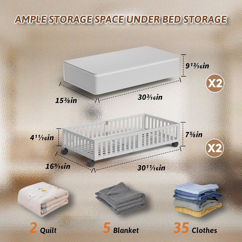 Under Bed Storage Containers with Wheels, 2 Pack, White R6709