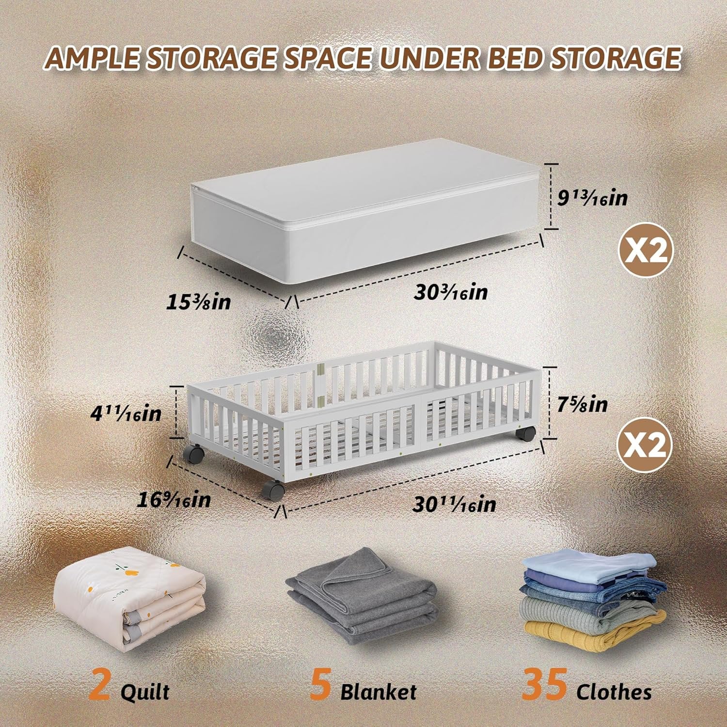 Under Bed Storage Containers with Wheels, 2 Pack, White R6709
