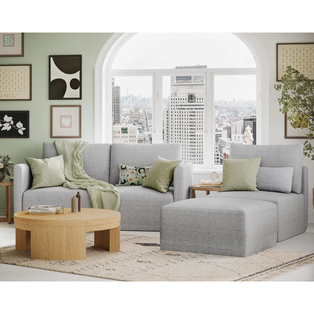 Modular Sectional Sofa with Ottoman, Gray Fabric R869