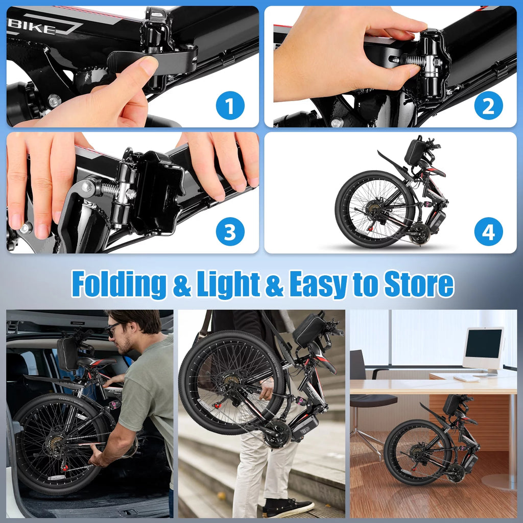 Folding Electric Mountain Bike for Adults, 48V 7.8Ah, 21 Speed Q480915