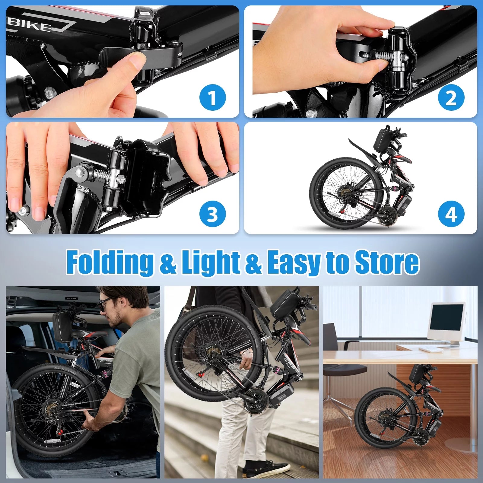 Folding Electric Mountain Bike for Adults, 48V 7.8Ah, 21 Speed Q480915