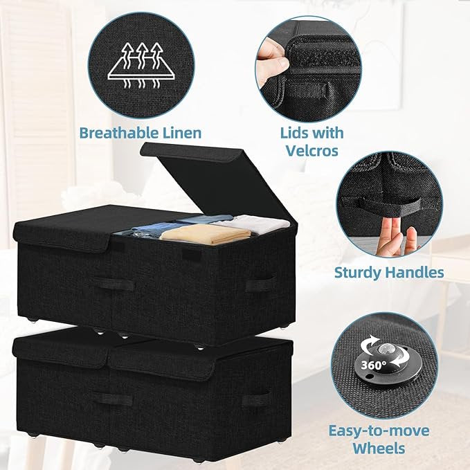 Under Bed Storage Container with Wheels, 2 Pack, Black T159178