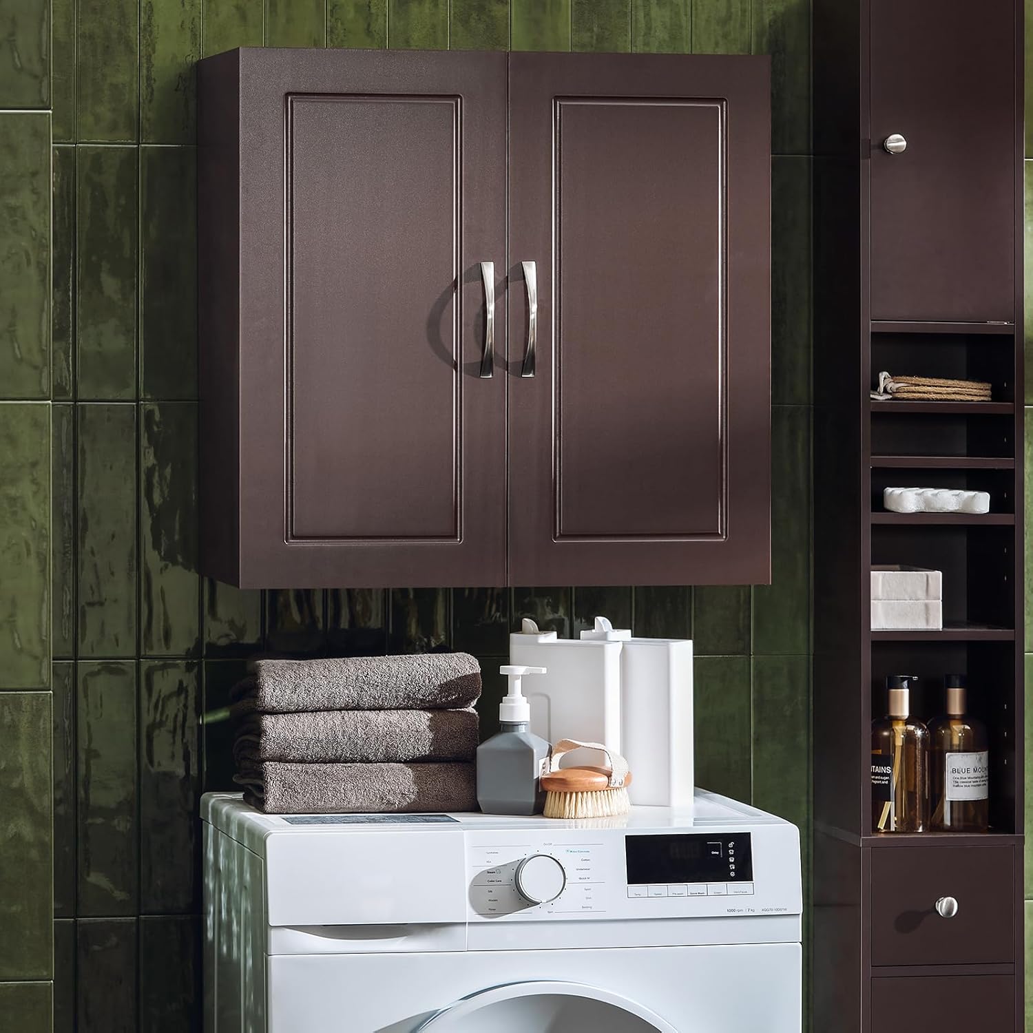 Laundry Hamper Cabinet with 2 Drawers and Wall Cabinet J433