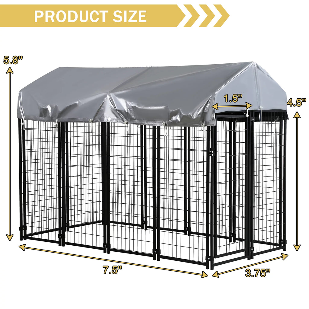 Heavy Duty Outdoor Dog Kennel with Waterproof UV Cover, Large Metal Dog Pen X68622