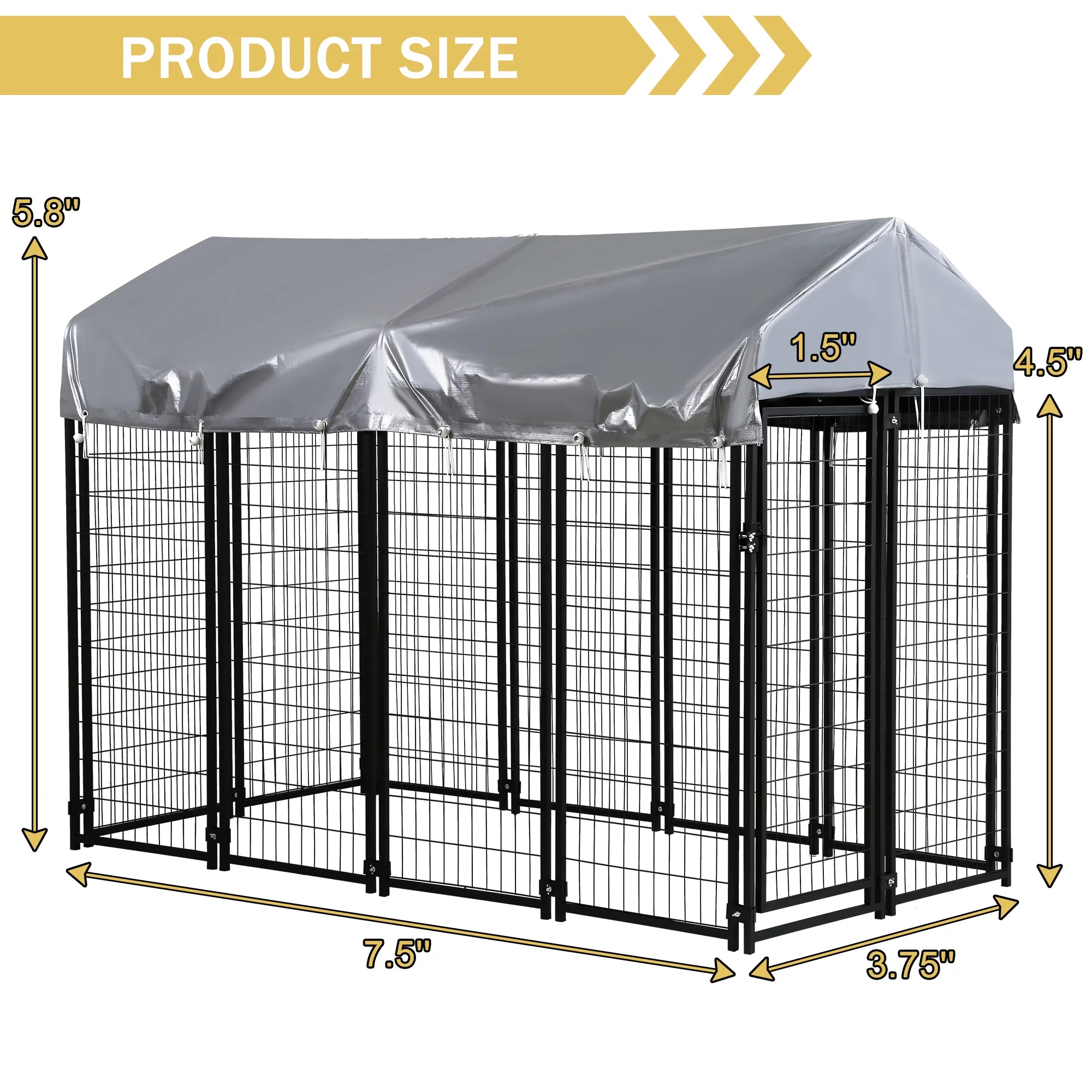 Heavy Duty Outdoor Dog Kennel with Waterproof UV Cover, Large Metal Dog Pen X68622