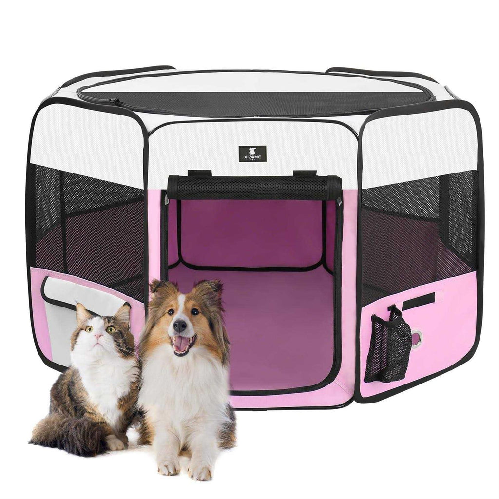 Foldable Pet Playpen with Removable Top for Indoor Outdoor Use L512