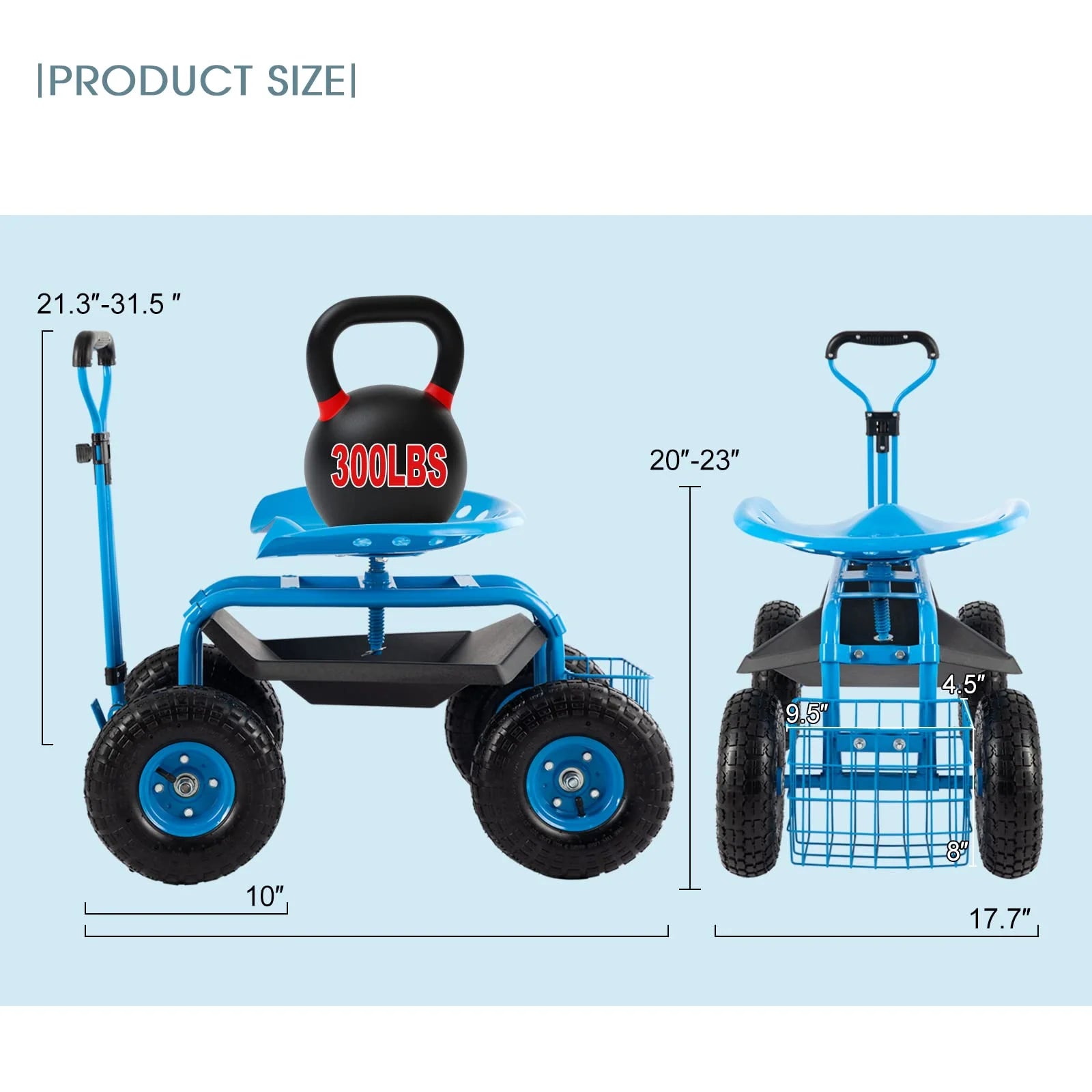 Garden Tool Cart with Seat and Storage, Blue O523